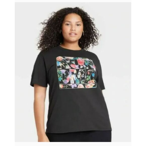422 RUN DMC Floral Logo Graphic Tee – Black Short Sleeve Music T-Shirt - Picture 1 of 1